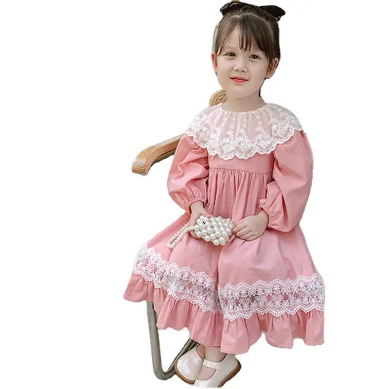 2024Autumn Long Sleeve Girl Princess Dress New Children Korean Style Western Style Lace Dress