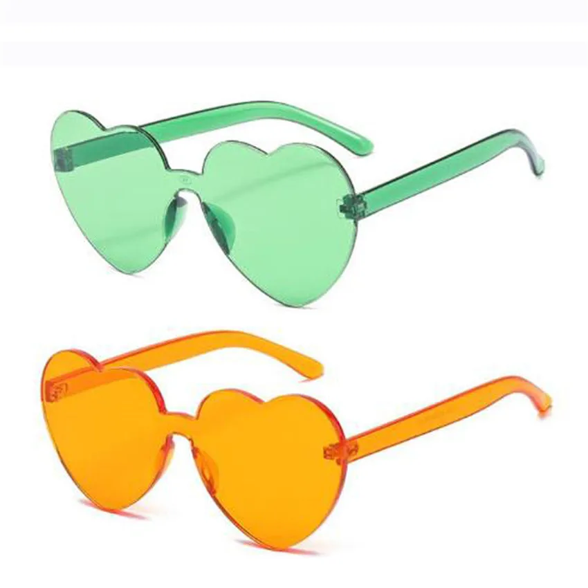 FOENIXSONG Y2K Heart Sunglasses Women Men Rimless Eyewear UV400 Pink Green Yellow Blue Orange Purple Brown Red Sun Glasses