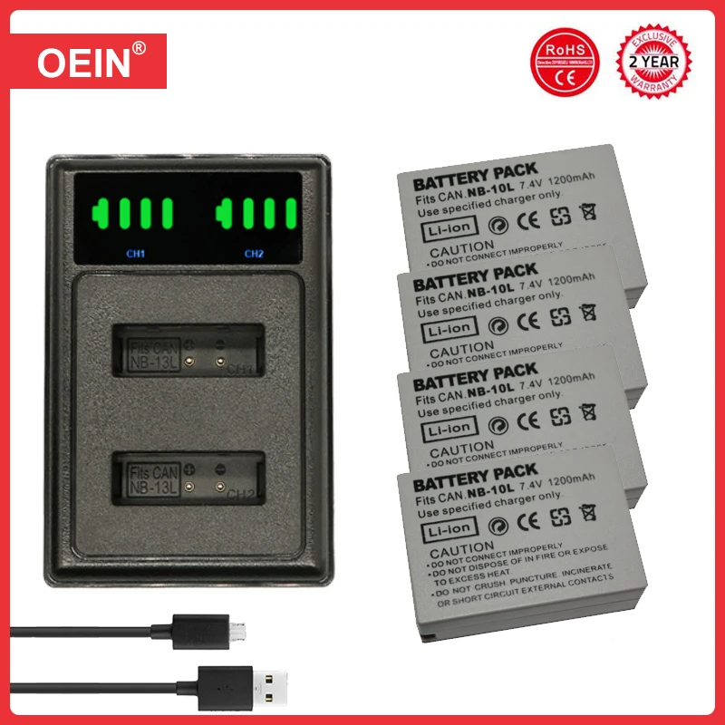 

4Pcs NB-10L NB 10L NB10L Digital Battery for Canon G1X G15 G16 SX40HS SX50HS SX60HS SX40 SX50 SX60 Camera