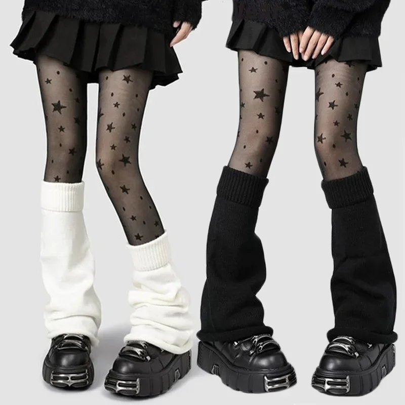 Fashion JK Lolita Socks Trumpet Leg Warmers Cute Knitted Long Foot Cover Solid White Black Colors Kawaii Autumn Winter Legwarmer