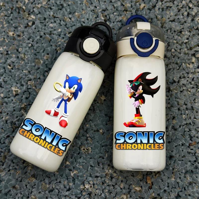 Taza de plástico con pajita de dibujos animados de Sonic The Hedgehog, botella de agua portátil a prueba de fugas para estudiantes, botella de agua ligera para exteriores, 400ML