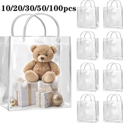 10/20/30/50/100pcsTransparent Soft PVC Gift Tote Packaging Bags with Button Hand Loop Clear Plastic Handbag Cosmetic Bag