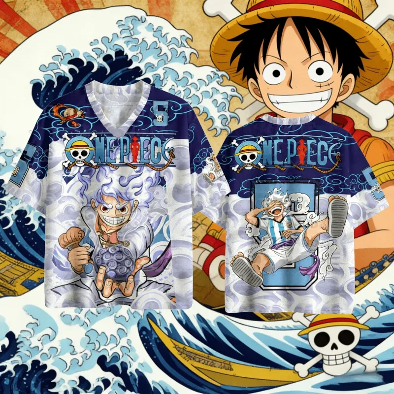 

Футболка One Piece King Luffy 5th Special Sports с короткими рукавами, детская модная футболка Kawaii больших размеров, свободная дышащая футболка для взрослых, топ