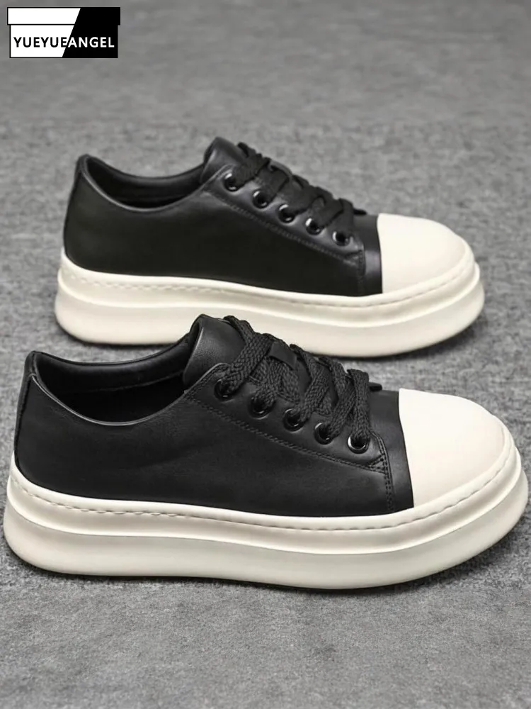 

Street Style Genuine Leather Round Toe Hard Wearing Casual Shoes Solid Color Cowhide Cross-Tied Male Comfortable Footwear