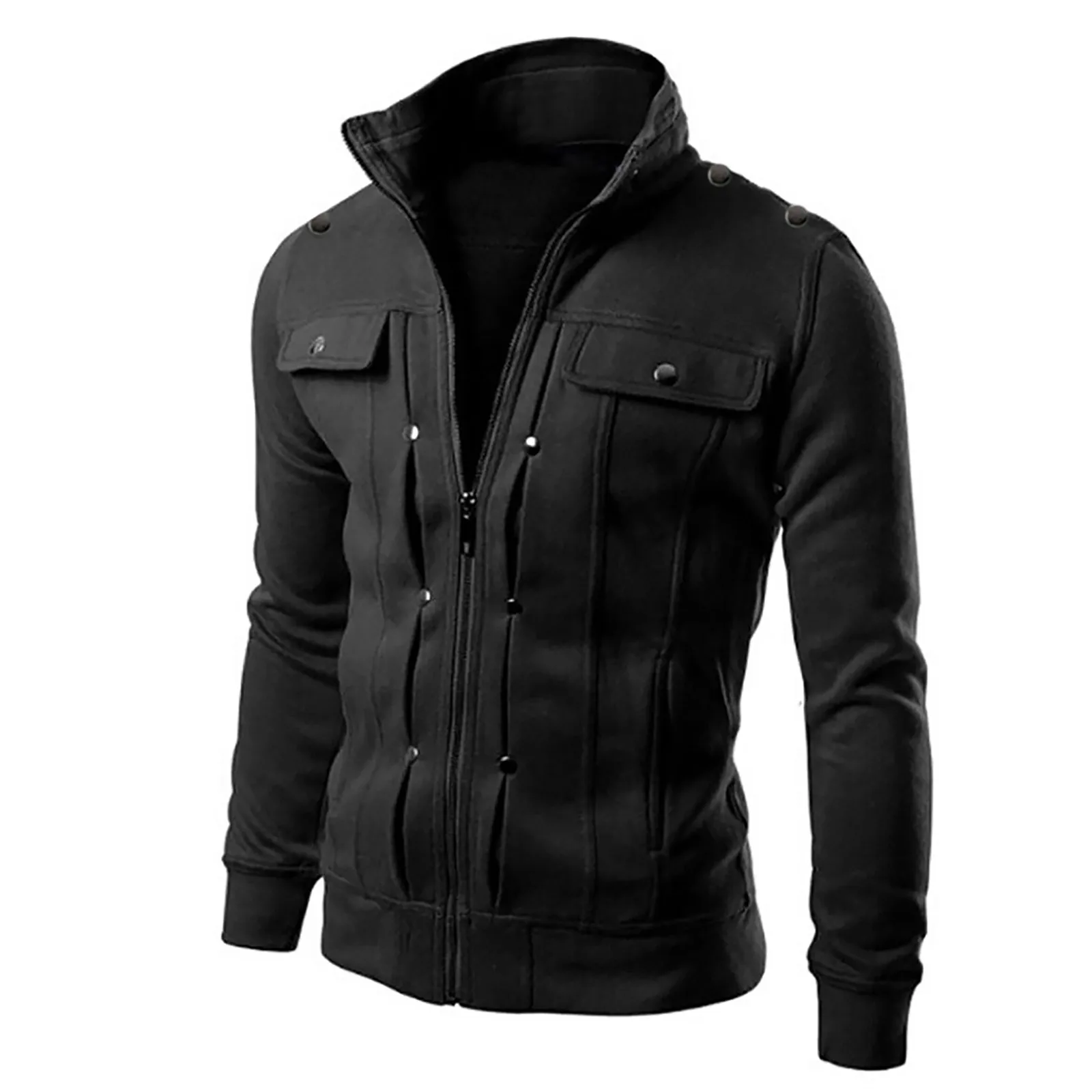 Fashionable Men Outerwear Stylish Men\'s Spring Outerwear with Stand Collar Zipper Closure Casual Jacket for Autumn Solid for Men