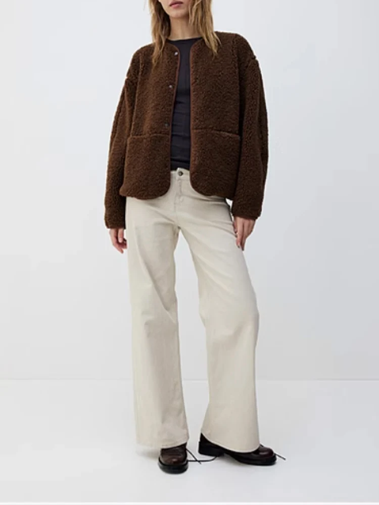 

Новая женская мода в европейском стиле, универсальный темперамент, маленький ароматный стиль, теплая бархатная однобортная куртка с плюшевым принтом