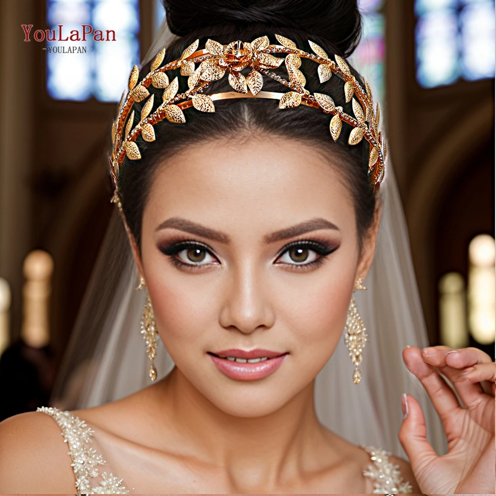 

YouLaPan Bridal Hair Hoop Alloy Leaf Wedding Headpiece Women Handmade Hair Accessories Party Headband Banquet Jewelry HP594