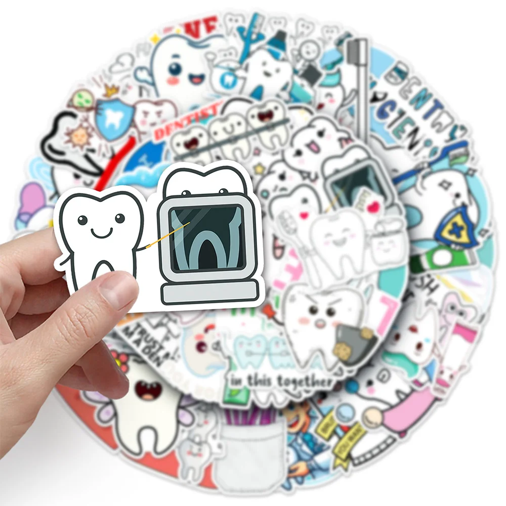 10/30/50pcs Funny Cute Cartoon Protect Teeth Graffiti Stickers Tooth Decals Laptop Suitcase Phone Diary Stationery Sticker Toys