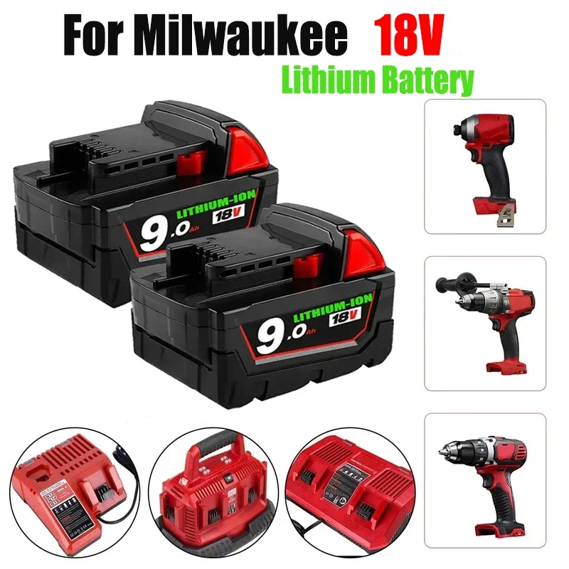 18V สำหรับ milwaukee 9.0Ah M18 XC แบตเตอรี่ลิเธียม48-11-1860 48-11-1850 48-11-1840 48-11-1820เครื่องมือไฟฟ้าที่ชาร์จแบตเตอรี่