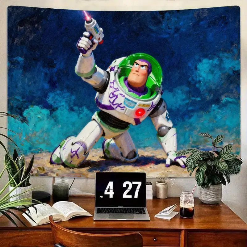 

1PC Disney Pixar Toy Story Buzz Lightyear Action Tapestry, Modern Wall Art Polyester Decor for Kids Bedroom Living Room, Fan Gif