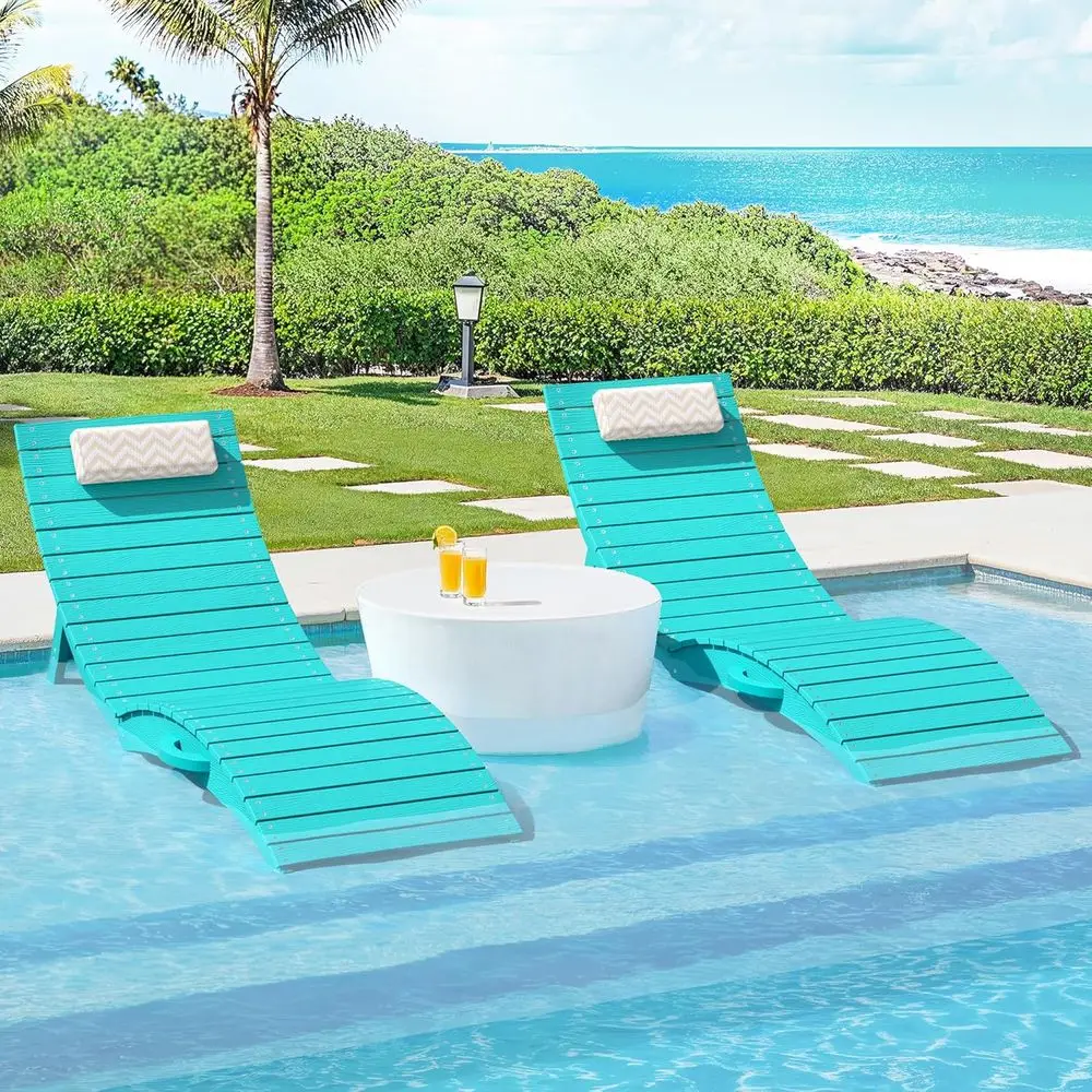 

Пара складных шезлонгов для бассейна из полиэтилена высокой плотности, с защитой от поплавков и подголовником, идеально подходит для отелей, резервов, у бассейна, пляжей и солнца.