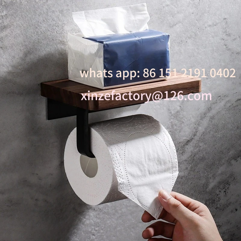 

Customizable Holder-No Drill Wall-Mounted Organizer with Phone Shelf Solid Wood Paper Roll RaModern Walnut Bathroom Tissue