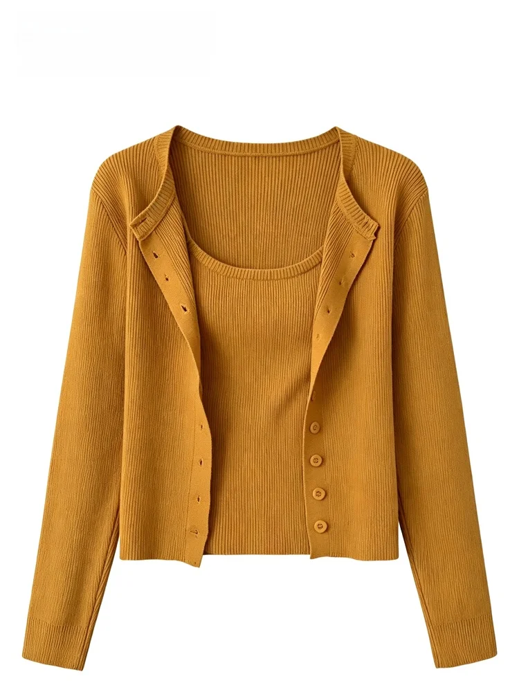 CaraCLUB plus Size Long Sleeve Knitted Open Cardigan Set Women's Inner Wear Autumn Fashion plus Size Top Simple Style Polyest...