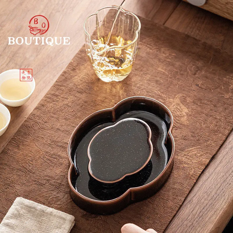 Tianmu Glazed Pot Inherits New Chinese Style Dry Tea Tray Kung Fu TeaSet Built Water Raising Pot Tray Water Storage Body Begonia