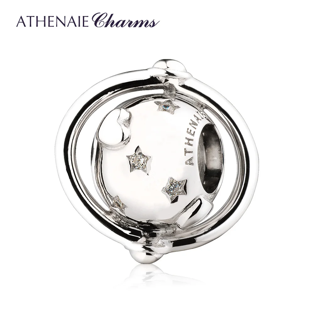 ATHENAIE Space Star Solid 925 Sterling Silver Charms Fit Bracelet Bangle for Women Jewelry Gift