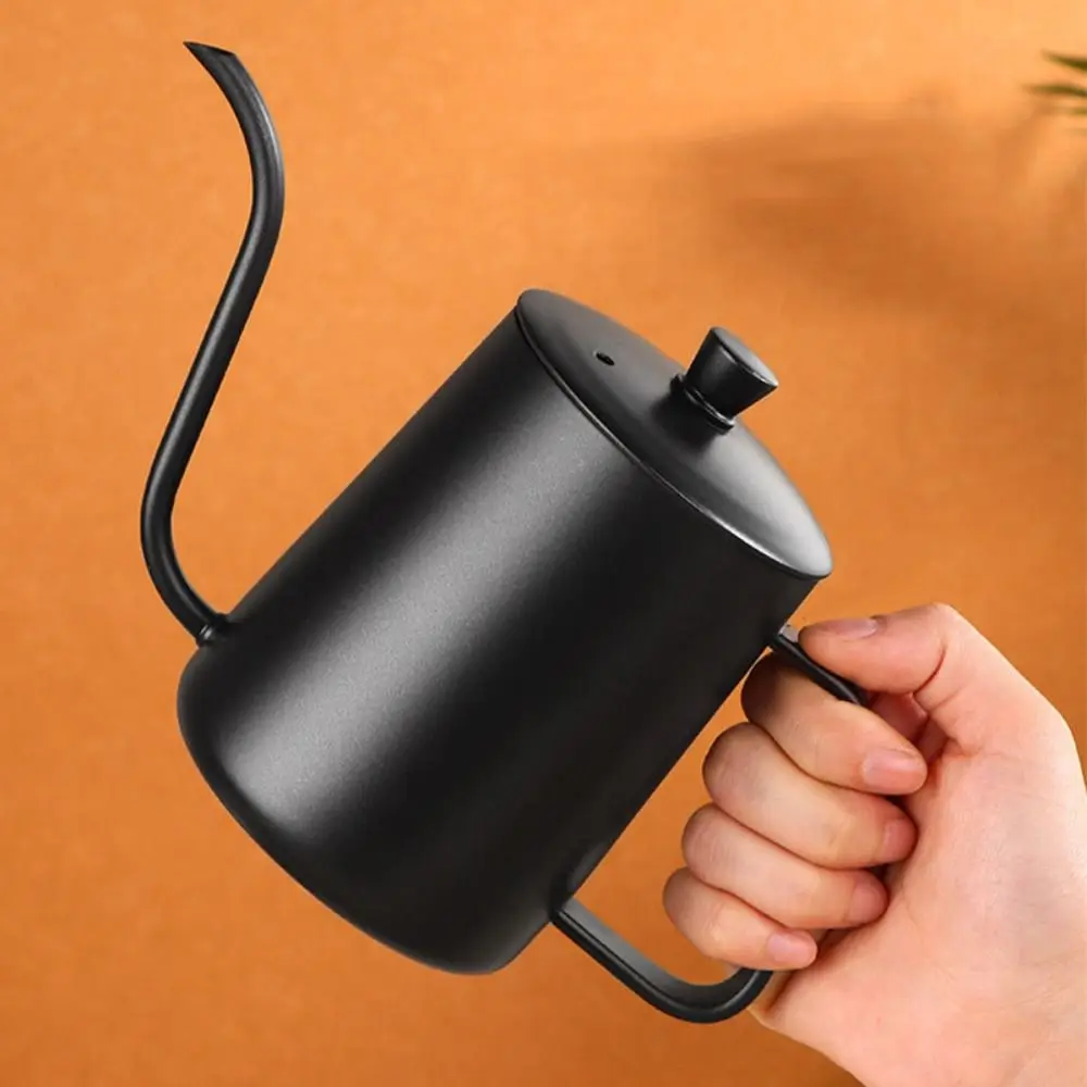 350/600ML Long Gooseneck Coffee Pot 304 Stainless Steel with Lid Hand-brewed Coffee Pot Slender Spout with Scale