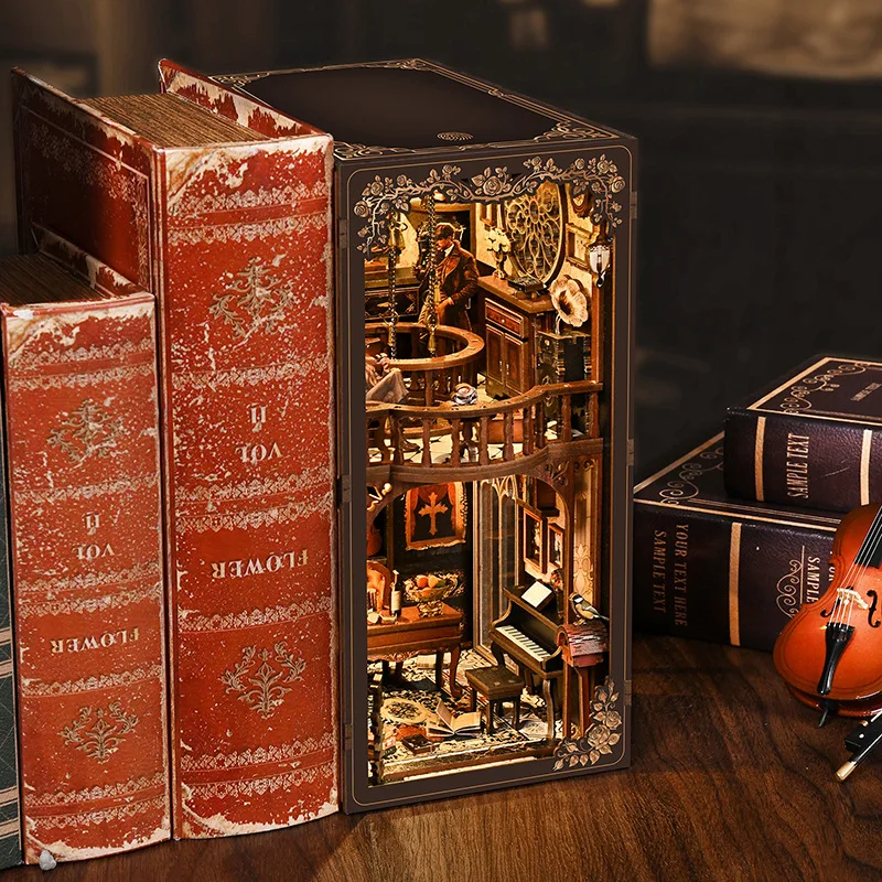 OUZEY 3D木製ブックヌックDIYキット - 「秘密のケースミステリー」探偵テーマ、隠しコンパートメント付きパズルモデル、ティーン向けギフト