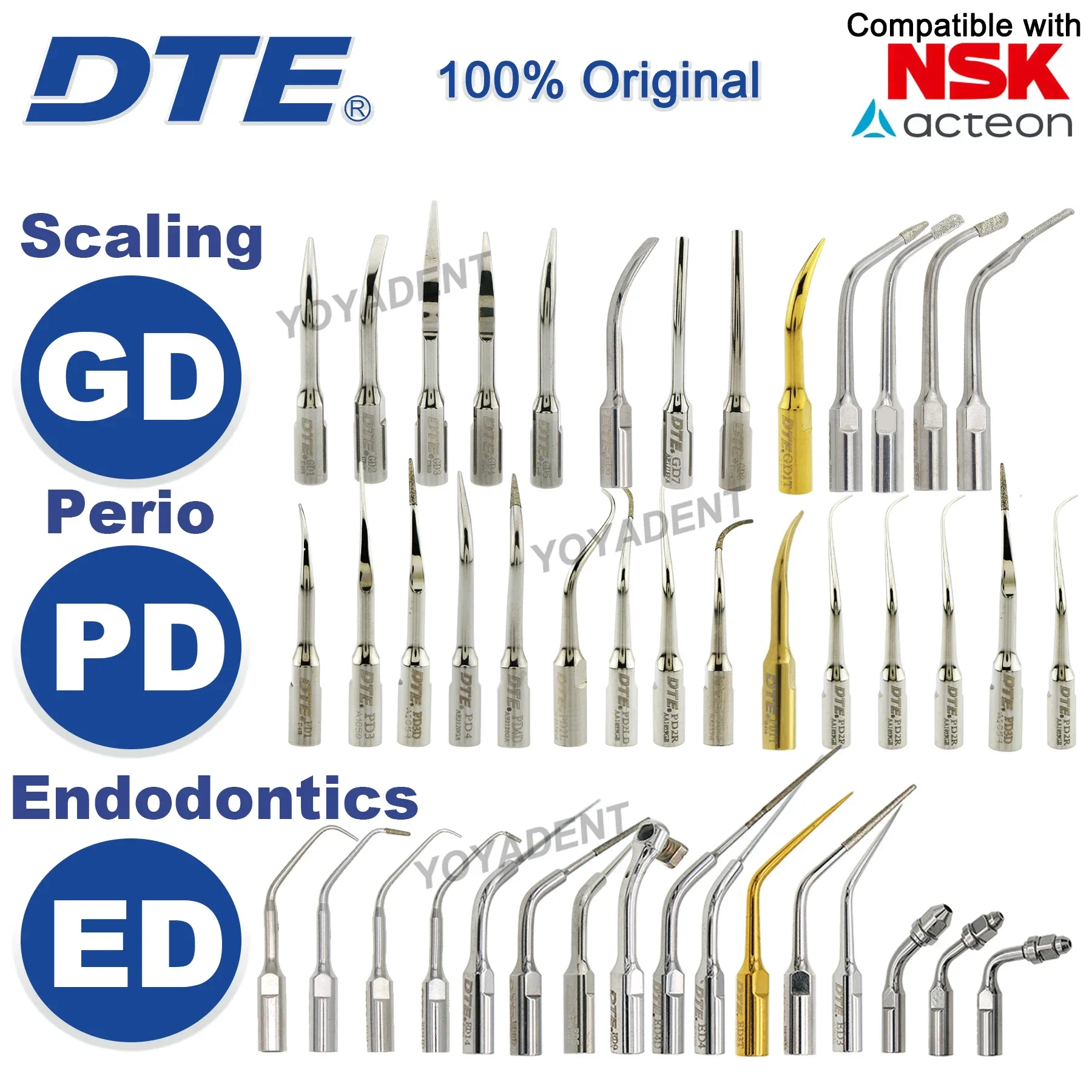 Woodpecker DTE Dental Ultrasonic Scaler Tips Periodontics Endodontics Scaling Tips Fit NSK SATELEC Scaler Handpiece Dental Tools