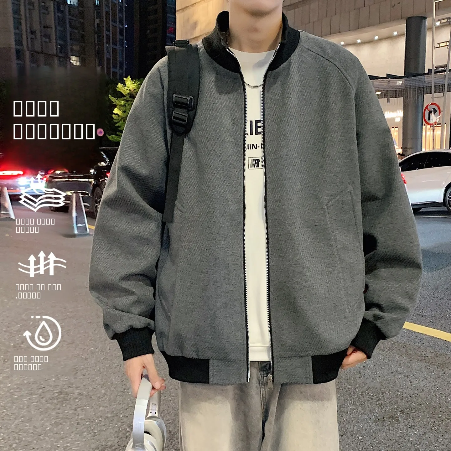 

American Retro Color Blo Baseball Collar Jaet Men's Spring Autumn New Trend Simple Match All Outerwear Polyester Fiber