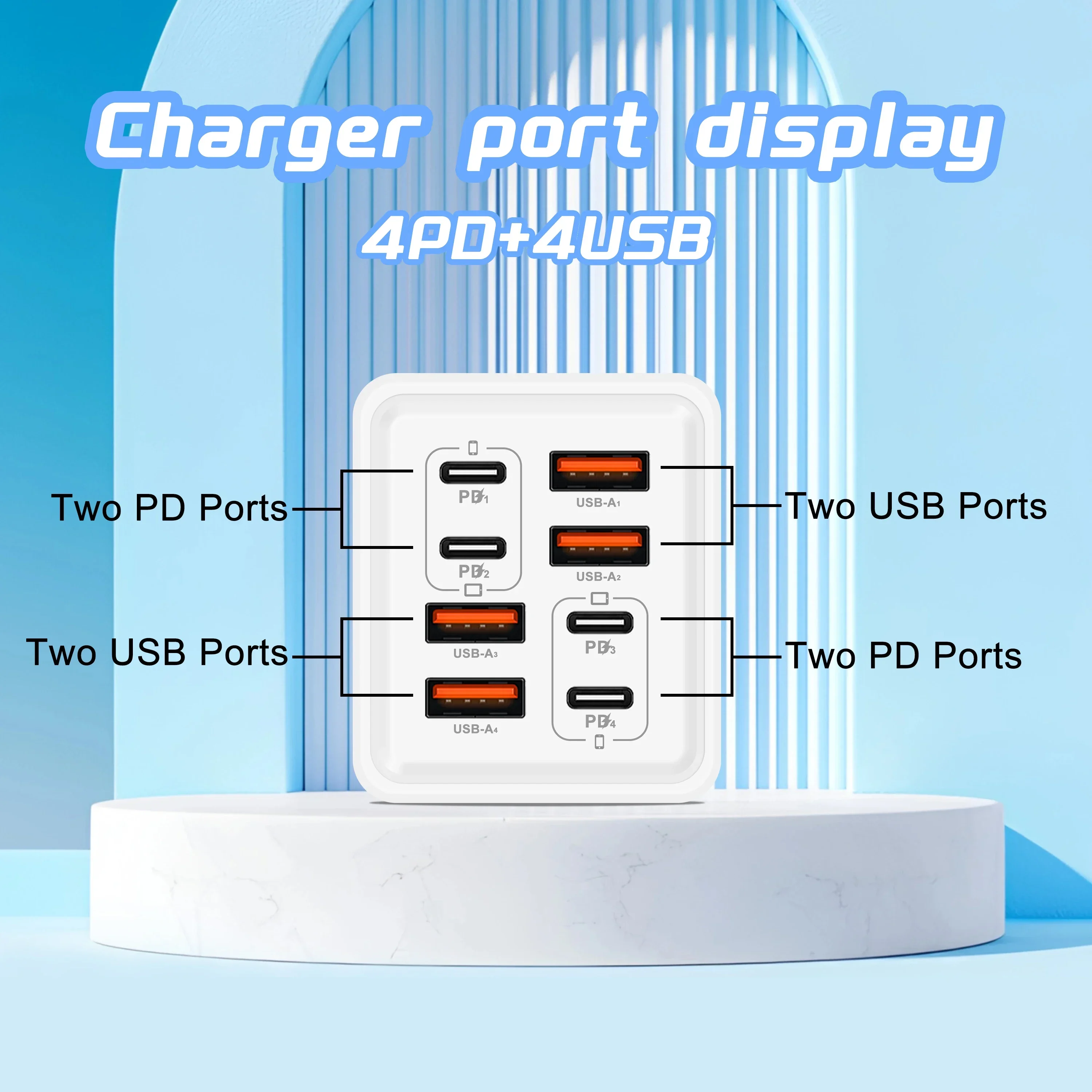8 in 1 GaN Desktop USB Phone Charger 240W PD Fast Charger 4PD 4USB For iPhone 16 15 Pro Samsung Xiaomi EU US Plug Power Adapter