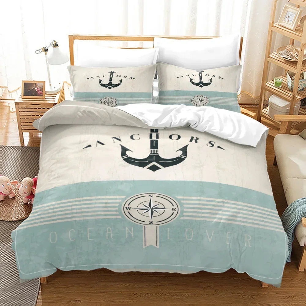 Anchor Bedding Sets New Nautical Ocean Ocean Spirit Duvet Cover King Queen Single Size Bed Linen with Pillowcase Teens Boys Gift