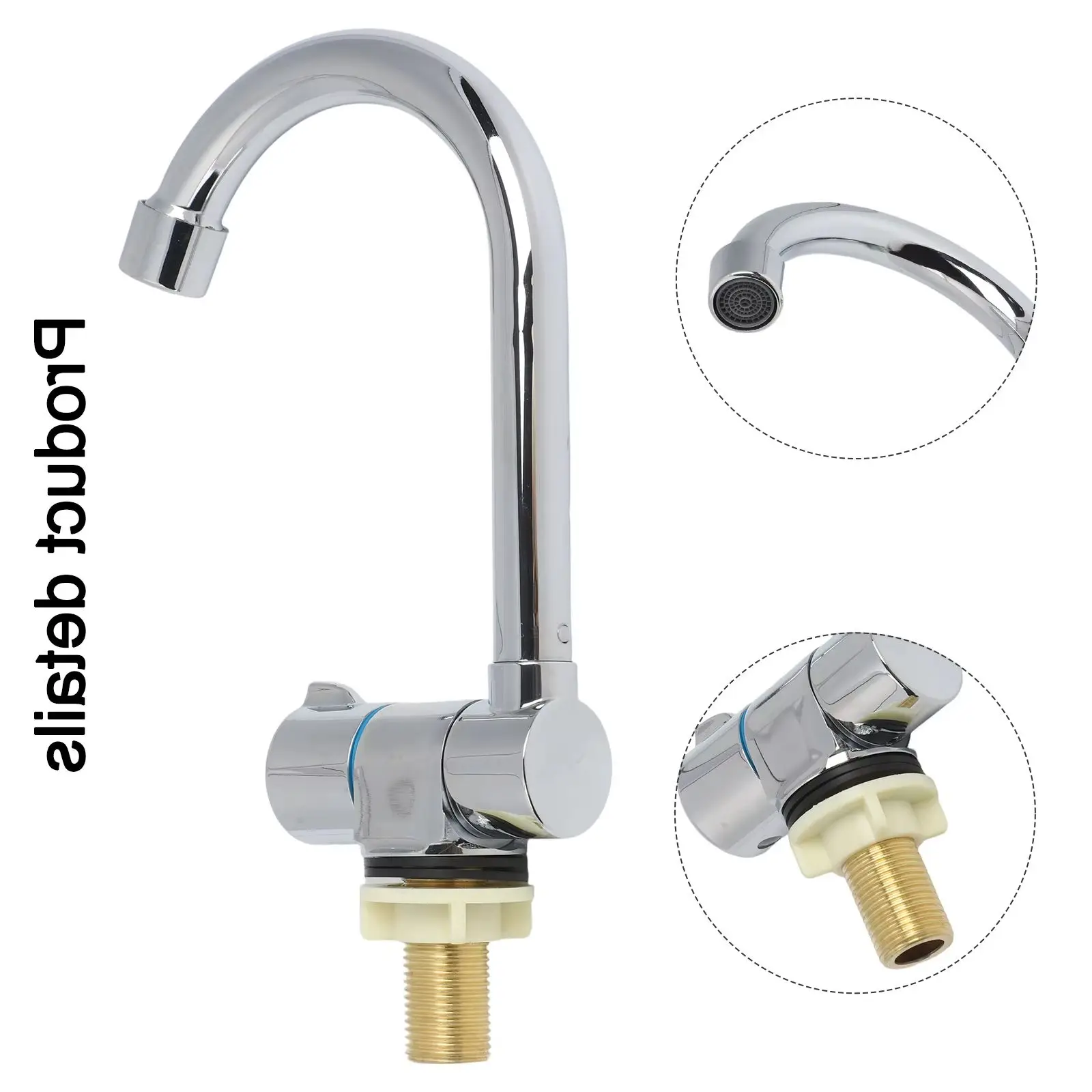 RV Interior Faucet G1/2 Single Cold Stainles Steel 360° Rotating Folding Valve Single Hole Faucet RV Caravan Camper Accessories
