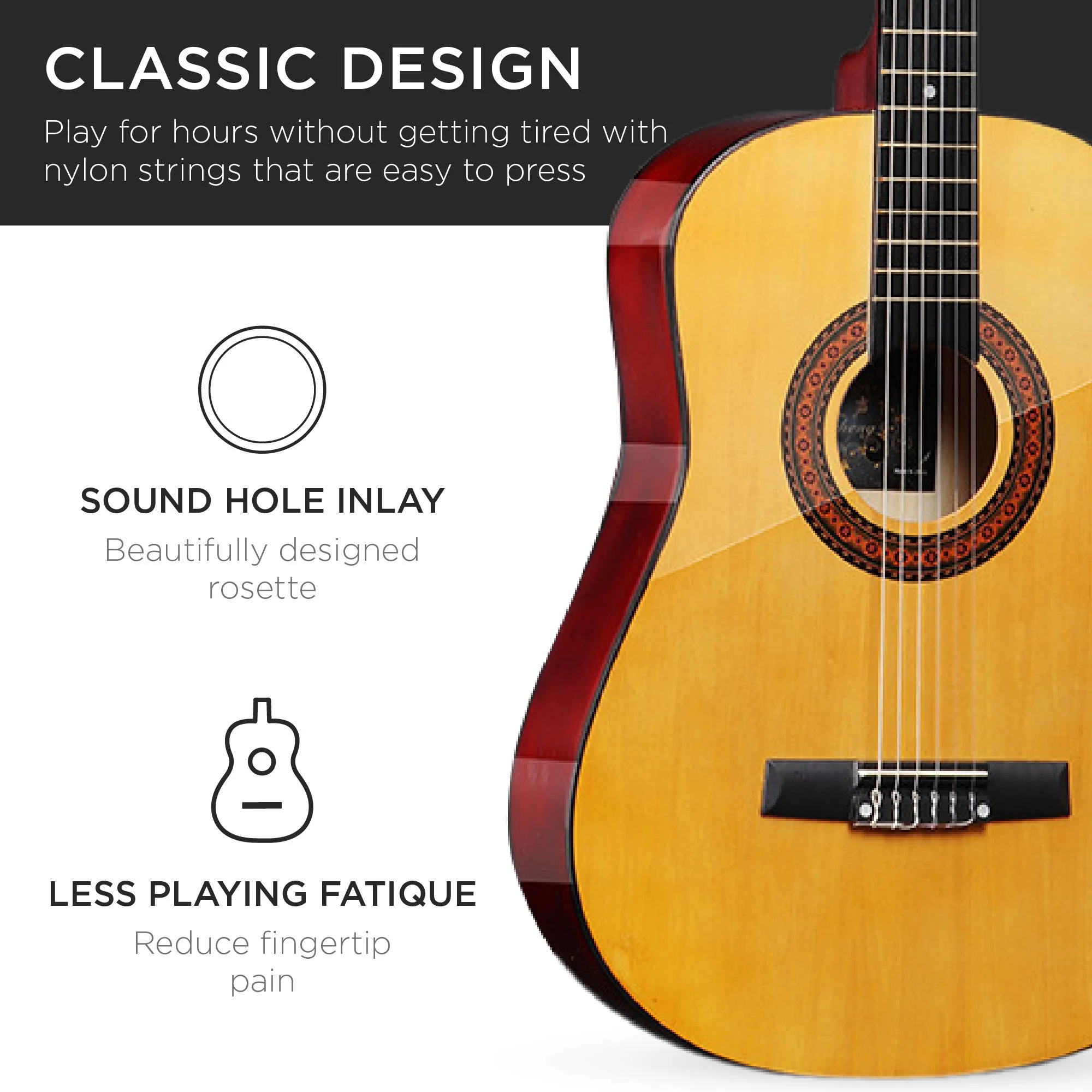 38 inch Classical Guitar Basswood Bright Guitar Nylon Strings for Beginners Nylon Classical Guitar Strings