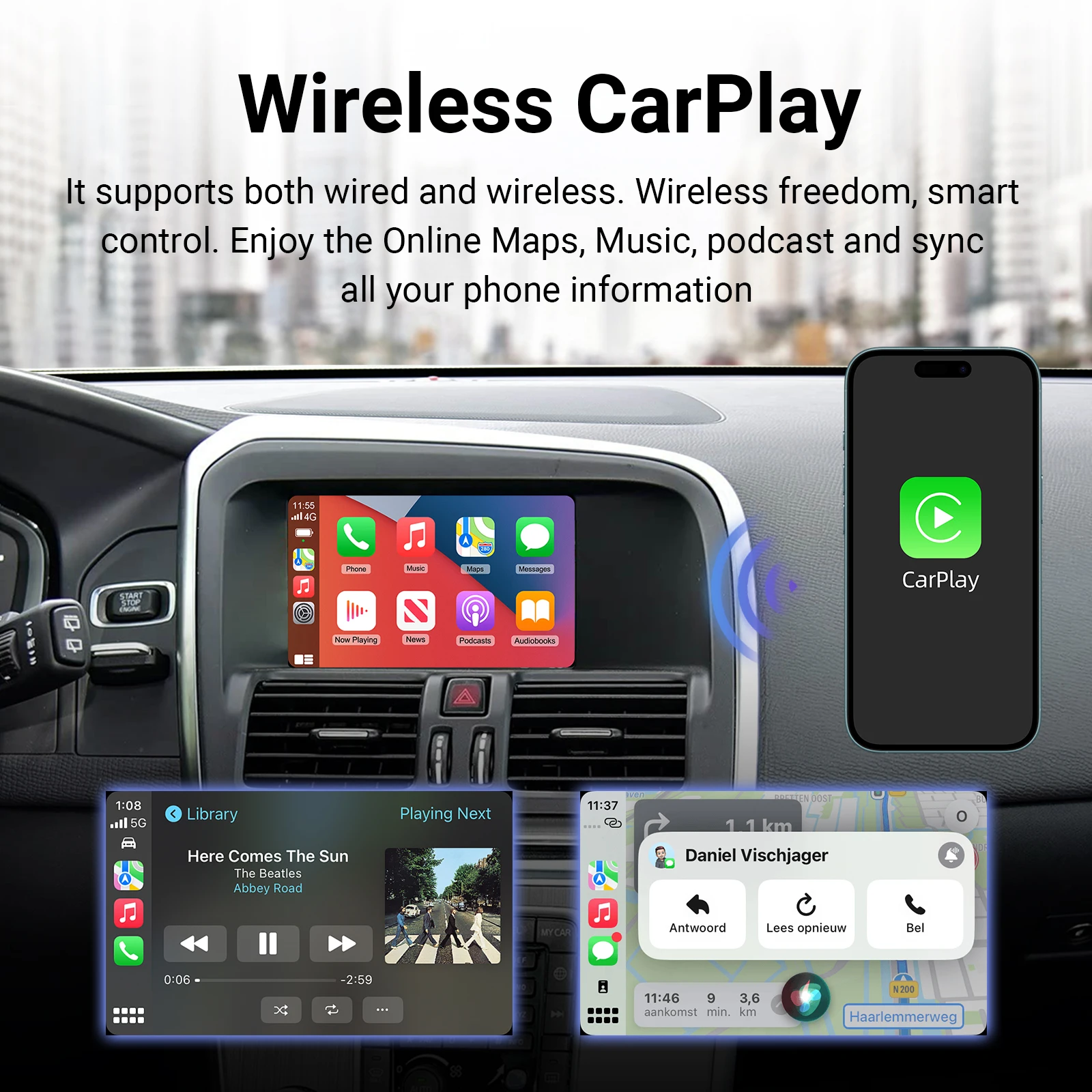 Ezonetronics Wireless CarPlay Android Auto Retrofit Kit Decoder Box for Volvo V40 V60 S60 XC60 S80 2015-2018 with 7 inch Screen