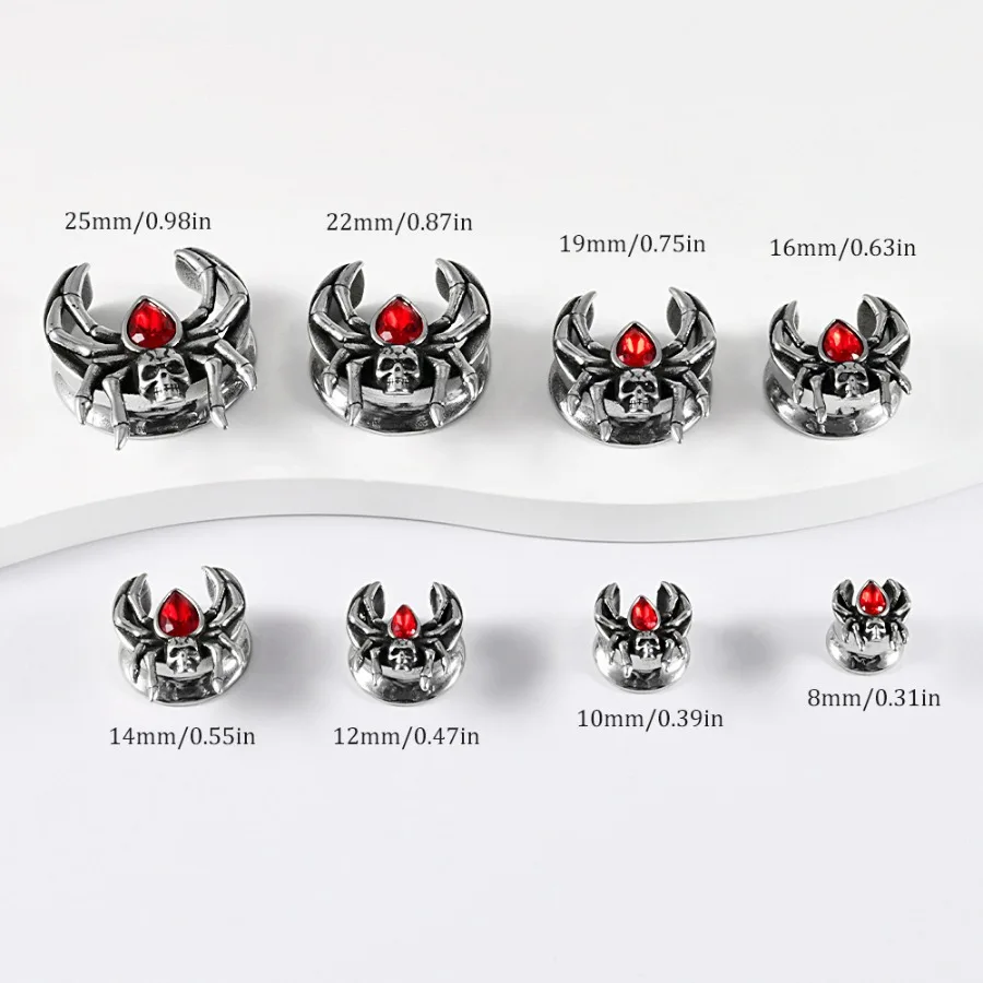 1pair Vintage Red Waterdrop Zirconium Spider U-shaped Ear Expansion Stainless Steel Integrated Piercing Earlobe Enhancer Jewelry