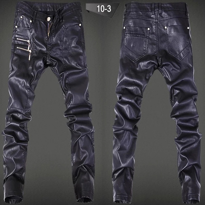 Hot Sale Fashion Men Leather Pants Slim Fit Skinny Jeans Motorcycle Trousers size 28-36 B104