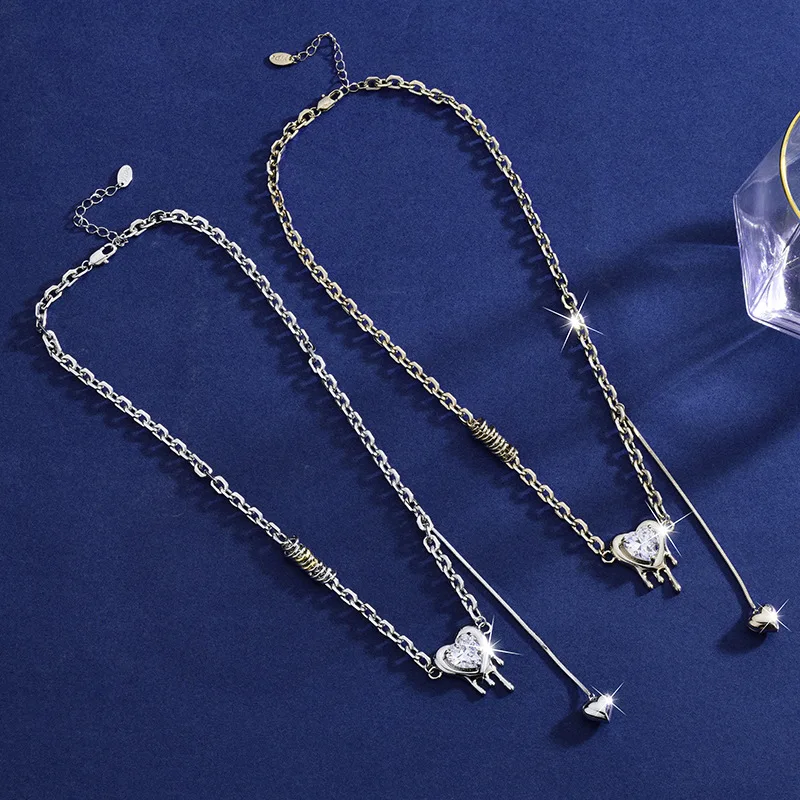 

2025 Brand-new titanium steel women's heart-shaped necklace, versatile heart-shaped tassel collarbone chain accessory