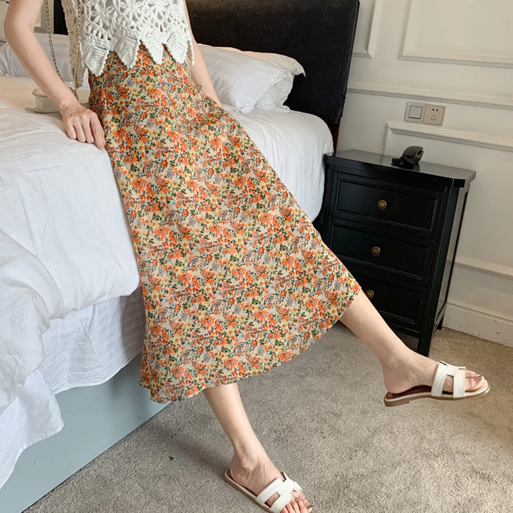 نادي اليومية عطلة خمر الأزهار تنورة الصيف النساء تنورة جميع المواسم العلامة التجارية الجديدة العادية طول حزام مطاط