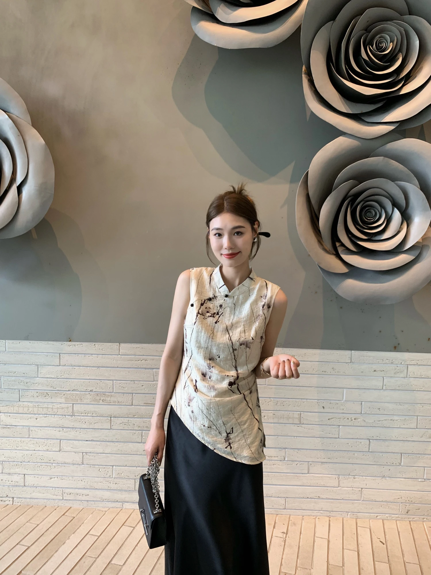 

Жилет женский приталенный в традиционном китайском стиле с акварельным принтом и пуговицами, с эффектом утяжки талии, от Xiaojun Britney Moon, цвет Pine G