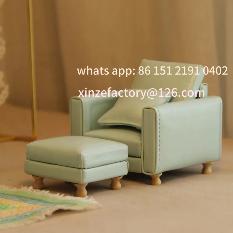 

Customizable 1:12 Miniature Artificial Furniture Mint Green Leather Single Sofa with Pedals/Double Sofa Suitable for Bjd Ob11 To