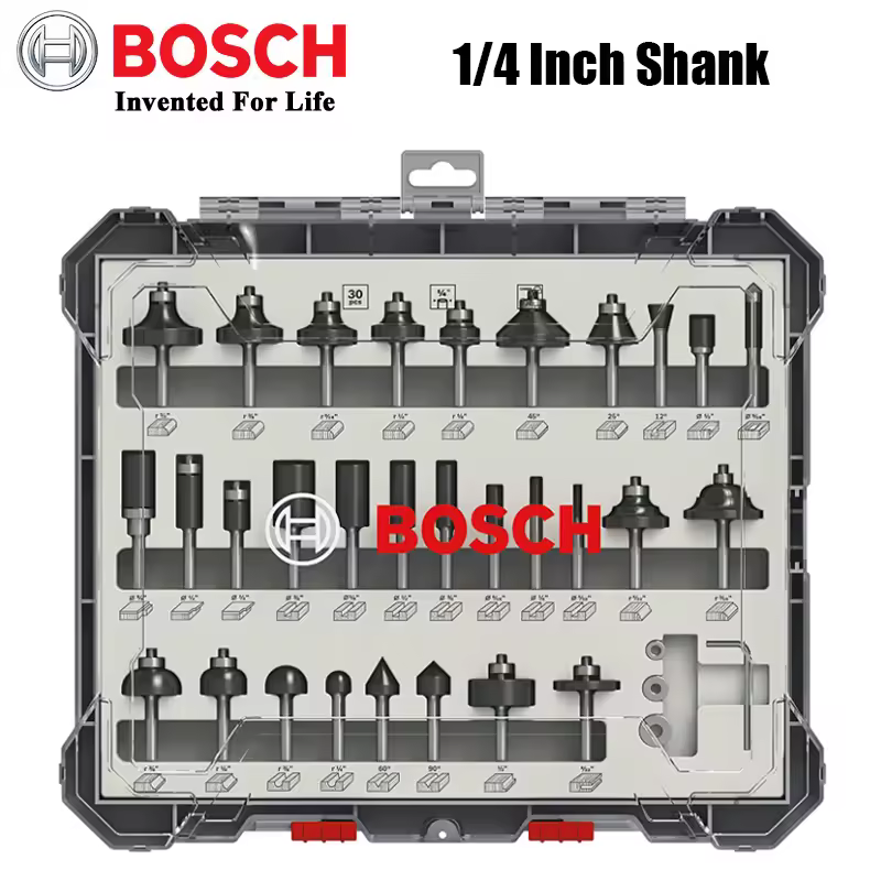 Набор фрез Bosch с хвостовиком 1/4 дюйма, профессиональные фрезы по дереву с твердосплавным хвостовиком, для деревообработки и гравировки, 6/15/30 шт.