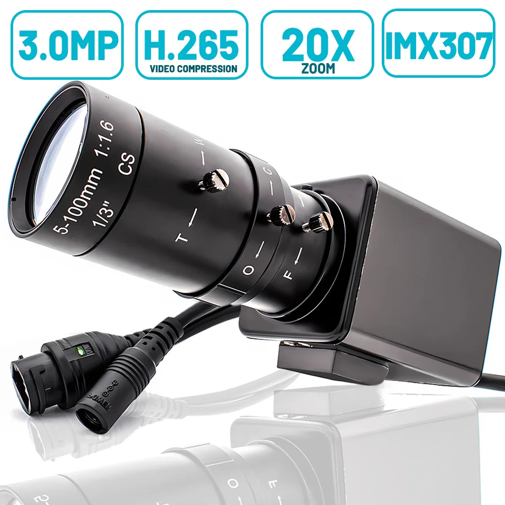 

RTSP RTMP POE IP Camera IMX307 CMOS Industrial Metal Box With 10X 20X Zoom Varifocal CS Lens Support Onvif H.265 For HomeMonitor