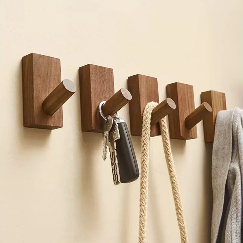 2pcs Solid Wood  Creative Porch Wall Hanging Wooden for Coat and Hat Free Punching Hook Clothes Rack Coat Rack Hooks