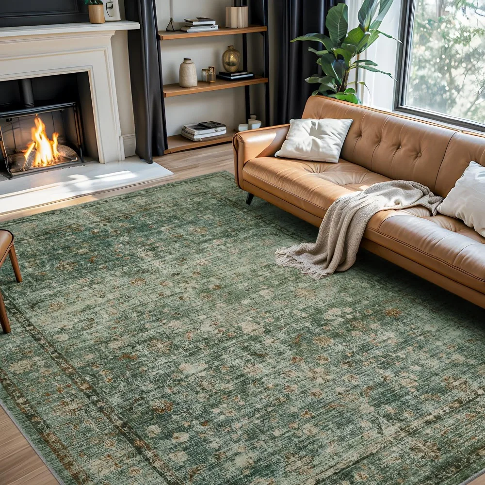 

Large Area Rug 9x12 Rug Non Slip Low-Pile Floor Carpet Ultra Soft Rug for Living Room Dinning Room Bedroom Playroom Indoor, Gree