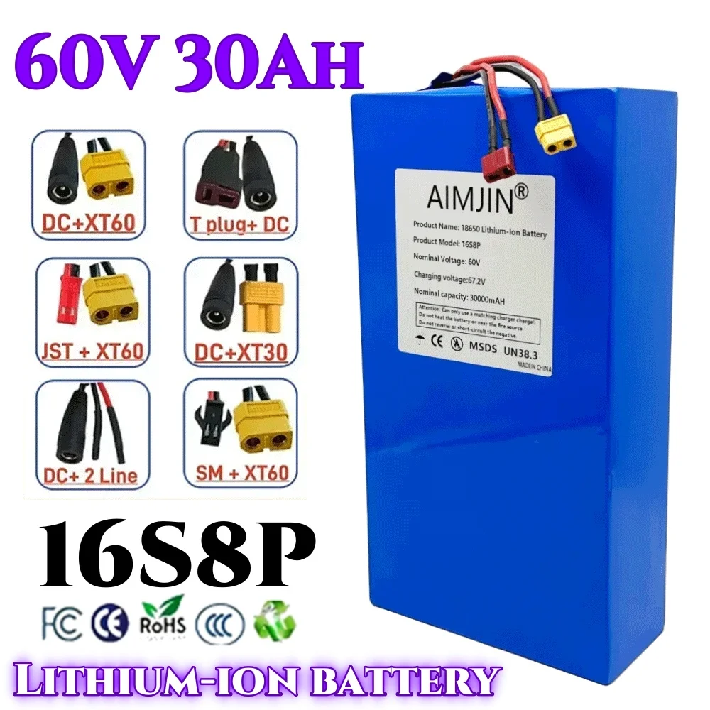 

Batterie lithium-ion haute puissance avec BMS intégré, 60V, 30Ah, 16S8P, 3000W, 67.2V