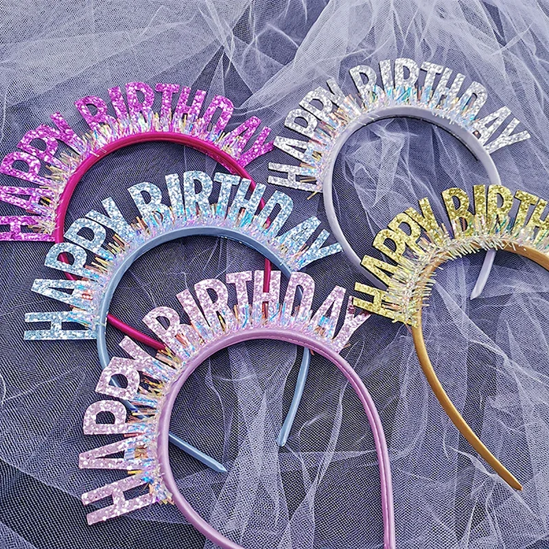 Glitter HAPPY BIRTHDAY Sequin Headband Birthday Decoration Birthday Party Decorations Kids Adult Girl Pink Silver Blue Headbands