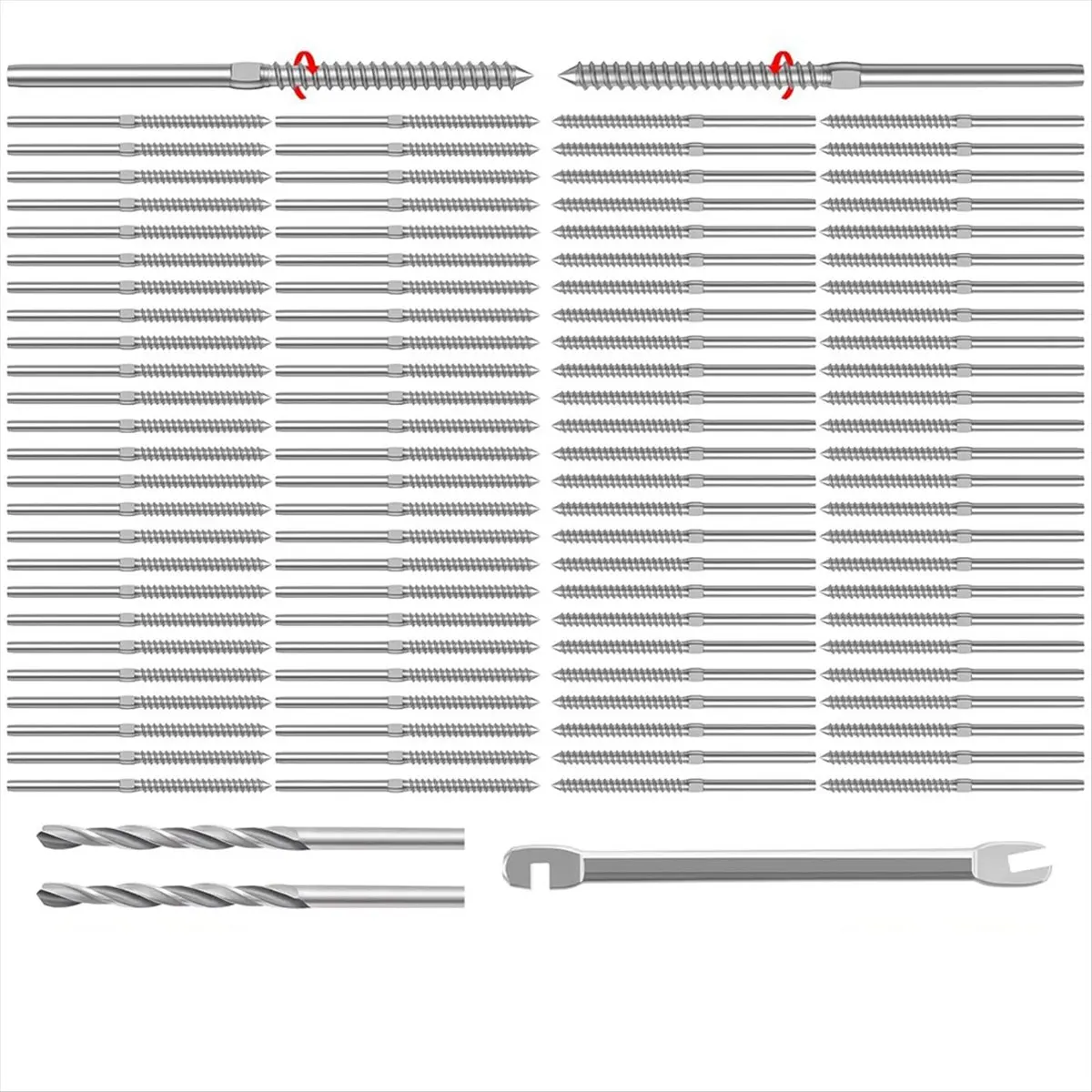AB45 100 Pack T316 Stainless Steel 1/8inch Right&Left Handed Thread Swage Lag Screws for Wood Post of Steel Cable Railing Kit