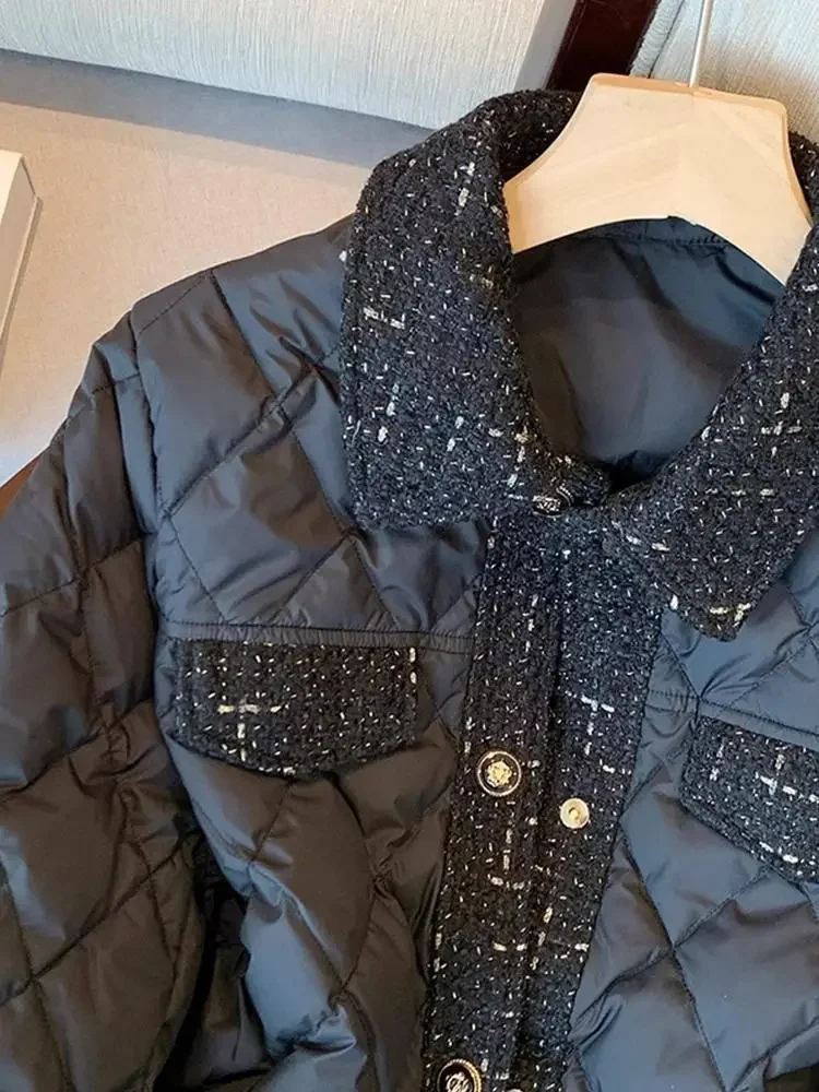 Nowe francuskie parki, vintage patchworkowe kurtki w stylu literackim, krótkie, luźne, eleganckie, w stylu gwiazd, z nutą luksusu, w kratę.