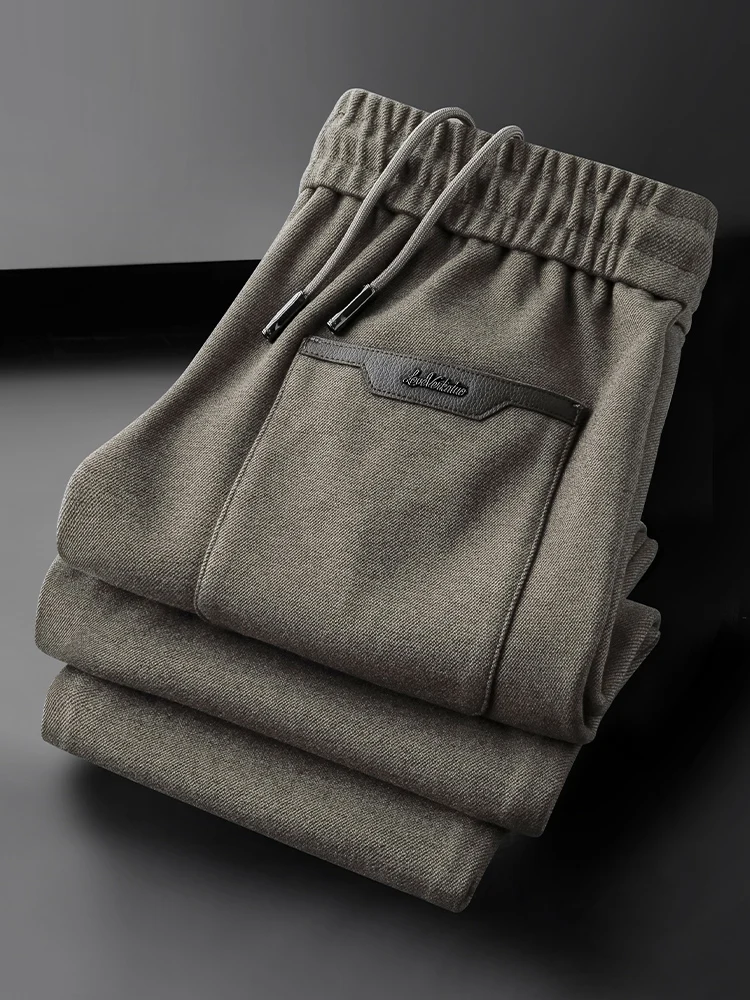 

Модные шерстяные мужские повседневные брюки с эластичным поясом, спортивные, прямого кроя, длинные, осенне-зимние, теплые, для отдыха