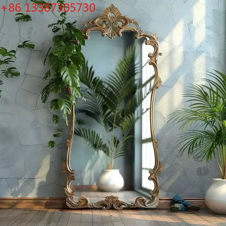 

cqyFrench retro floor-to-ceiling full-length mirror household carved mirror entrance living room special-shaped full-length mirr