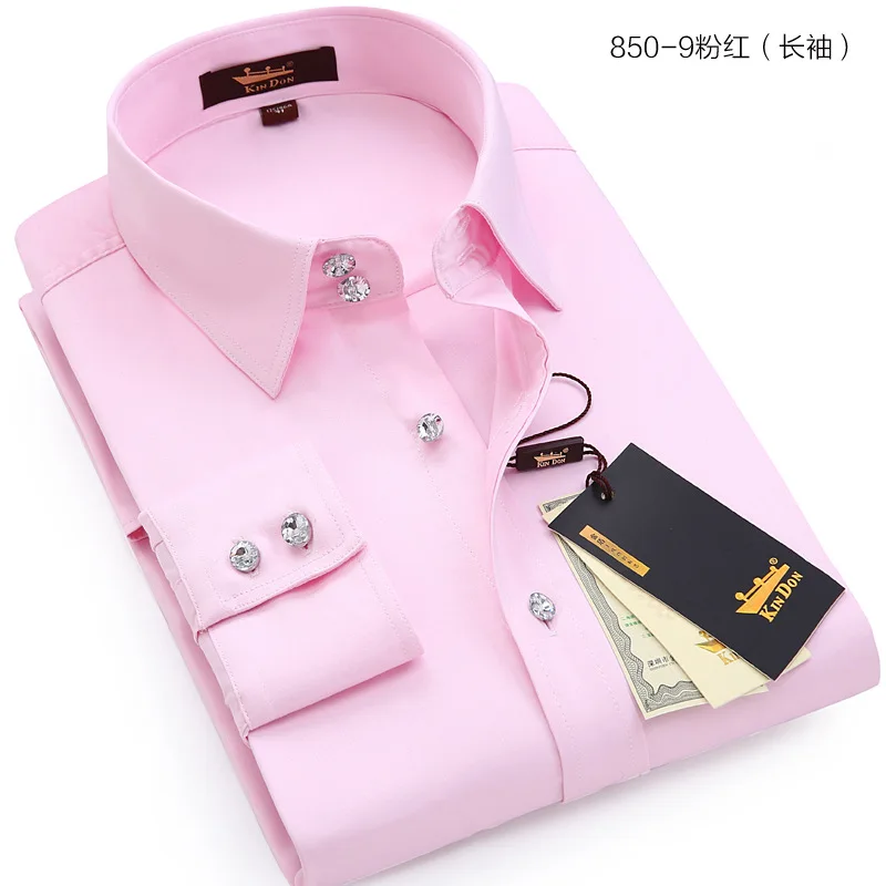 2024 New Men\'s Long Sleeve White Shirt Gentalman Business Crystal Button Undershirt Europe Luxury Macaron Color Shirts