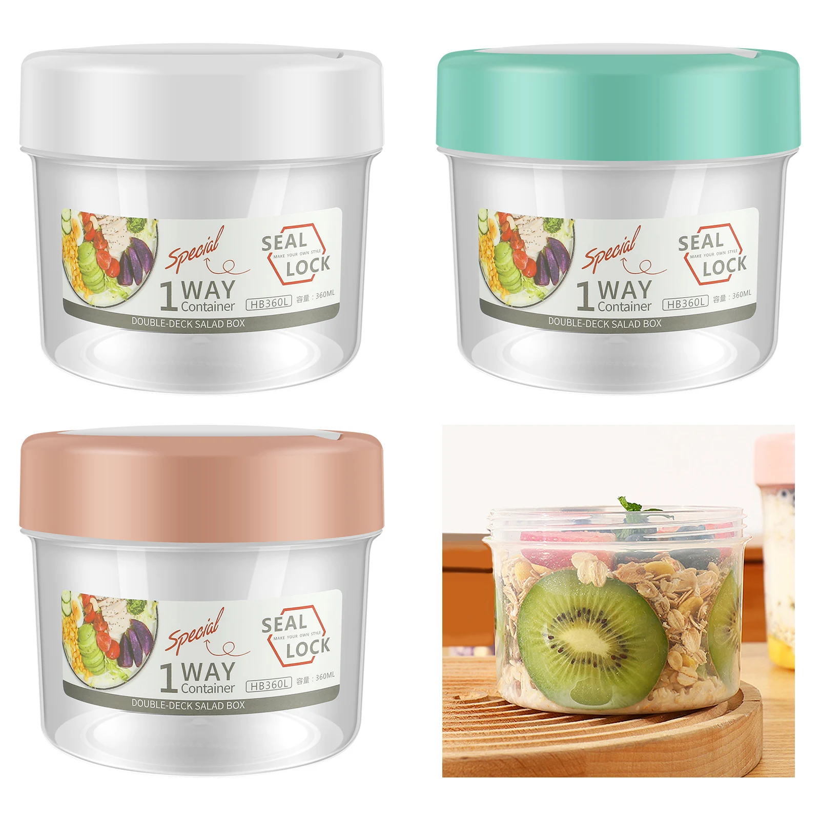 3Pcs Overnight Oat Container with Lid 12.67oz Leakproof Overnight Oats Jars with Foldable Spoon Reusable Breakfast On the Go Cup