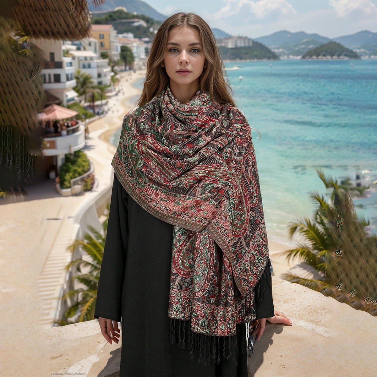 New Jacquard Cashew Scarf Shawls For Women Muslim Hijab Headscarf Wraps Islamic Headband Turban Pashmina Bohemian Tassel Shawls