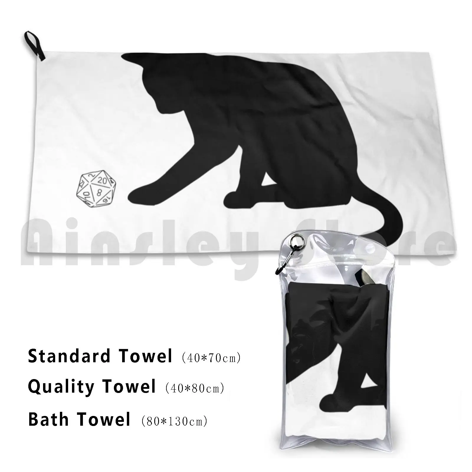 D20 Cat Beach Towel Quick Dry Quality Towel Cat D20 Dnd Kitty Meow Fun Game Rp Roleplay Nerd