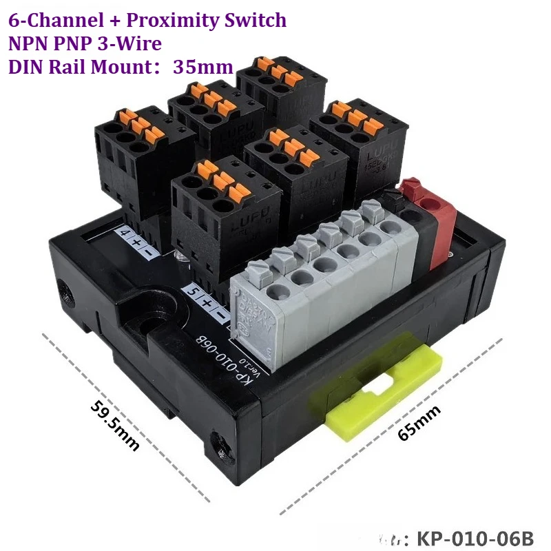 KP01010B 10CH Digital Input Collector Card with Full-Card Wire Terminals, 24V DC Proximity Sensor Interface, 35mm DIN Rail Mount