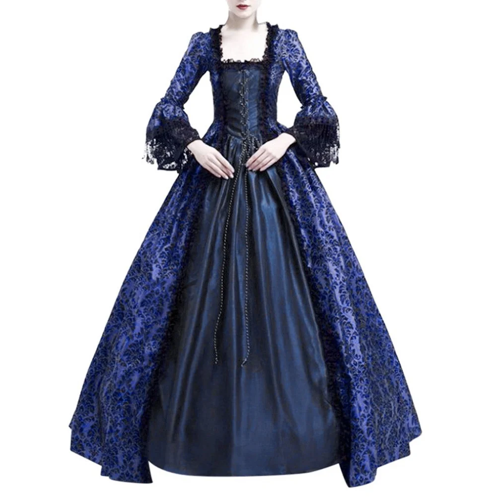 Medieval Victorian Dress Ball Gown Court Lace Stitching Dress Halloween Women's Vintage Gothic Long Sleeve Skirts Halloween Suit image 5